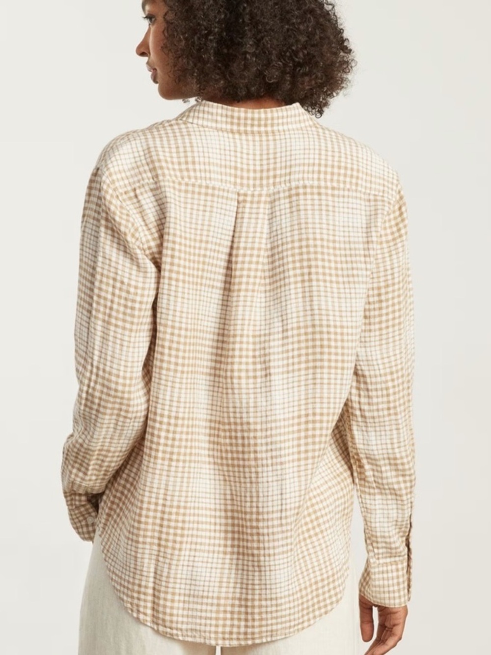 Everlane EUC Women’s Beige Gingham Button-Down Plaid Long Sleeve Shirt Size: 00 - Picture 2 of 13